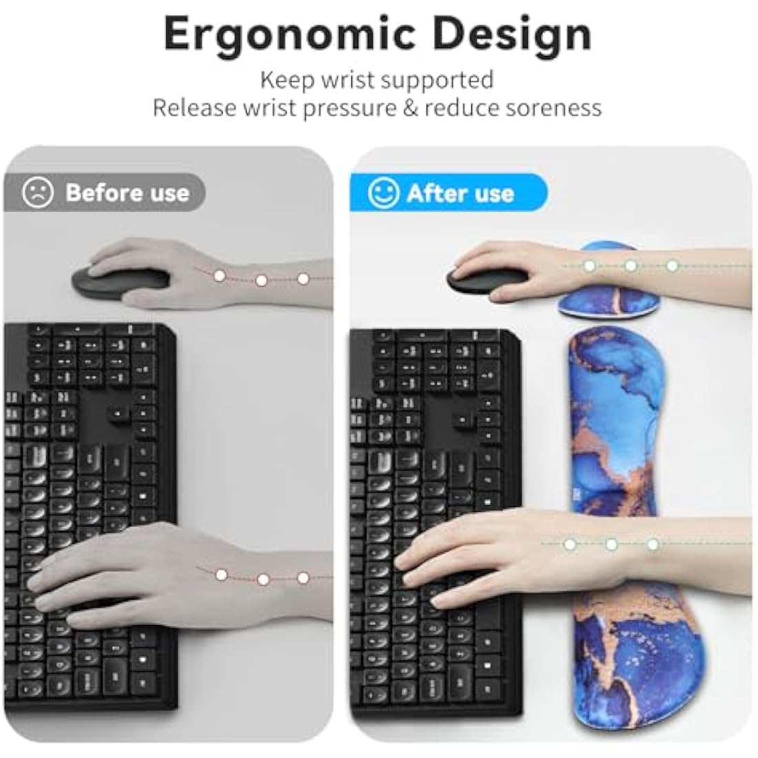 ZIBLY Wrist Rest Keyboard and Mouse Set - Anti-Skid Non Slip Ergonomic Wrist Cushion Support Pad (Blue Marble 2 Pcs)