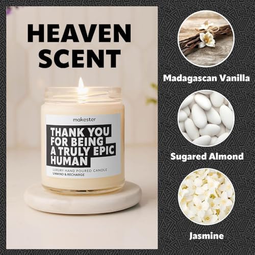 Thank You Gifts - Luxury Soy Wax Candle - Vanilla, Jasmine, Sugared Almond - Makester