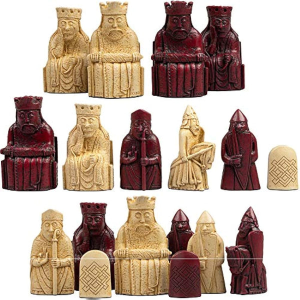 The Isle Of Lewis Chessmen - Regency Chess Official Lewis Chess Pieces - RED VERSION - 4 Queen Edition