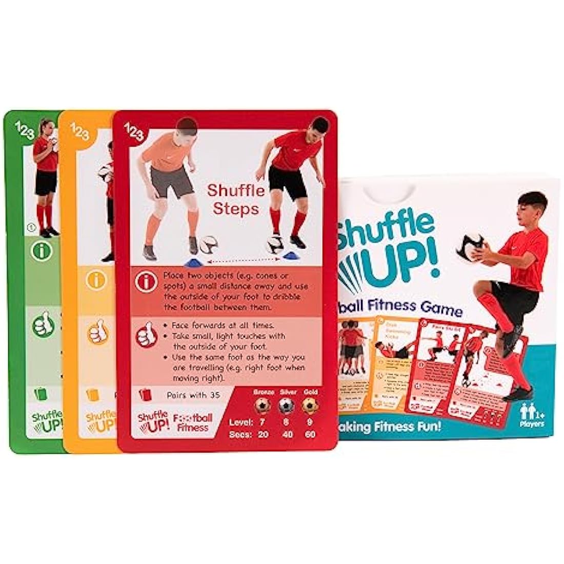 Shuffle Up Football Games - Family Soccer Games with 70+ Fun & Active Fitness Workout Cards, Football Training Equipment Aid, Gifts for Boys & Girls