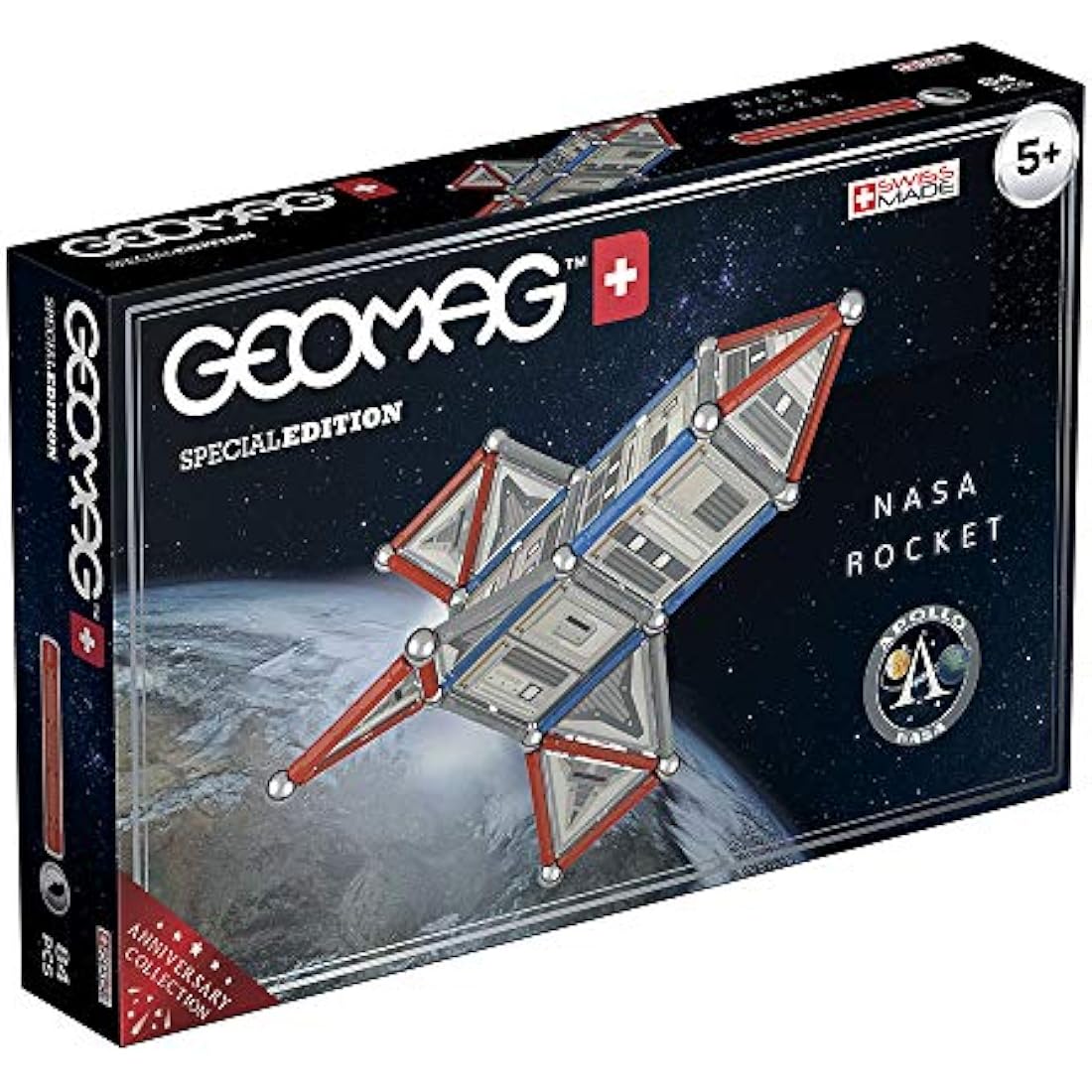 Geomag- 810 Special Edition - NASA Rocket, Magnetic Constructions, White, Grey, Red, 84 Pieces
