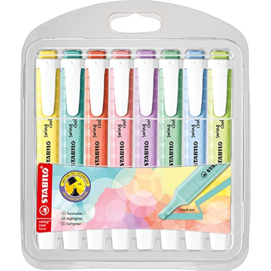STABILO swing cool Pastel - Highlighter - Pack of 8 - Assorted Colours