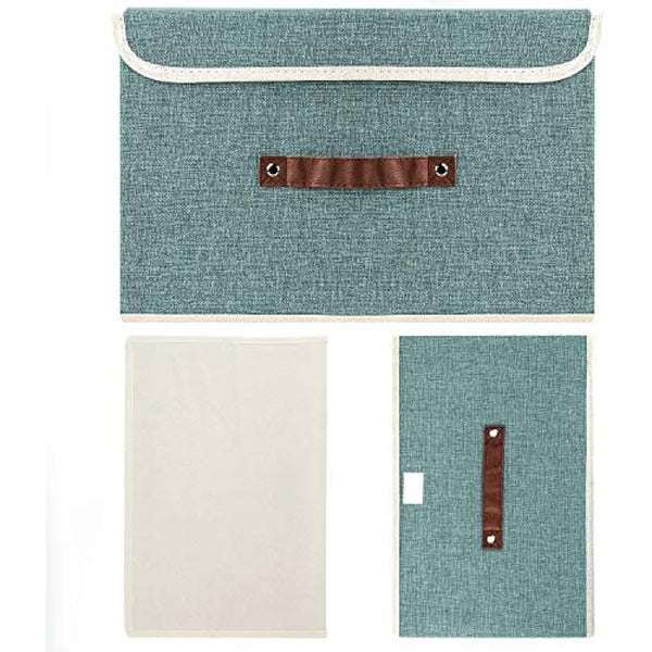 TYEERS Collapsible Storage Box with Lid, Fabric Storage Box for Clothes, Wardrobe Storage, 38x25x25 cm, Set of 3, Aqua Deep