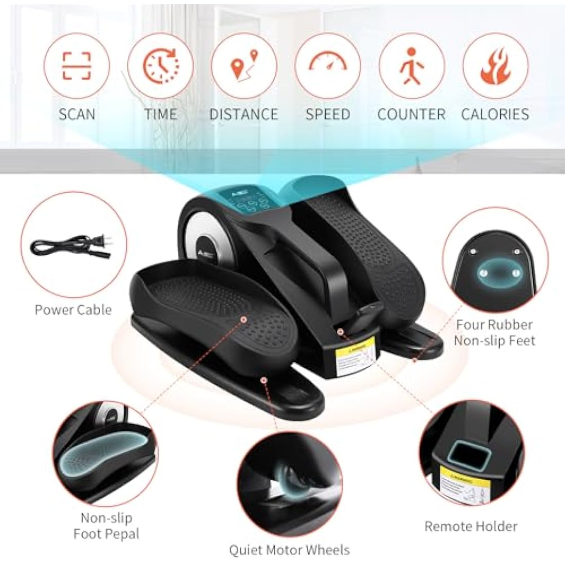 AOODIL Under Desk Elliptical Machine, Electric Seated Pedal Exerciser with Remote Control and LCD Display, Mini Stepper for Exercise Workout, Adjustable Speeds Leg Exerciser for Seniors and Adults