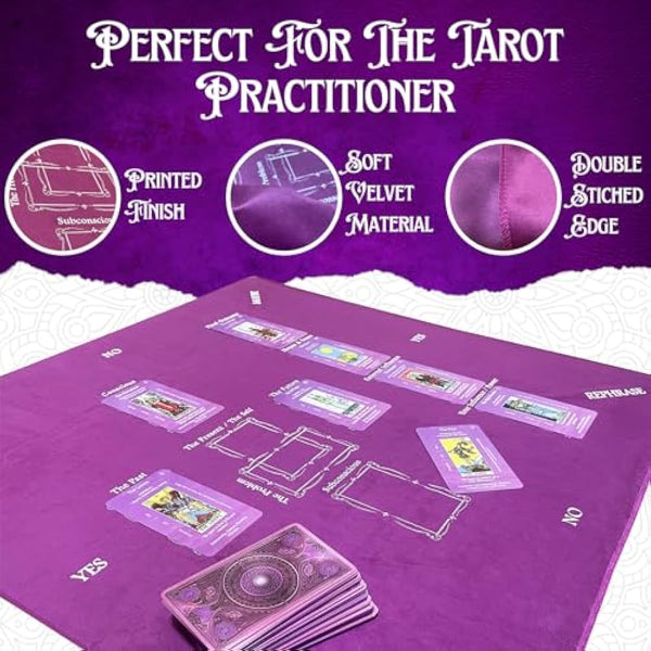Nevkha Tarot Divination, Table Card Reading Cloth - Purple Velvet with Celtic Cross Pattern & Pendulum Mat - Large 27 x 27 Inches