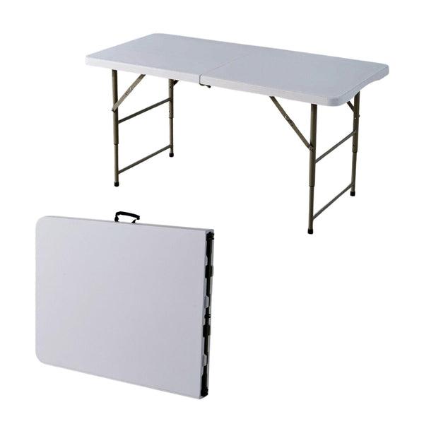 Home Source Folding Table Trestle Camping Party Picnic BBQ Stall Garden Indoor Outdoor, Metal, White, 4ft