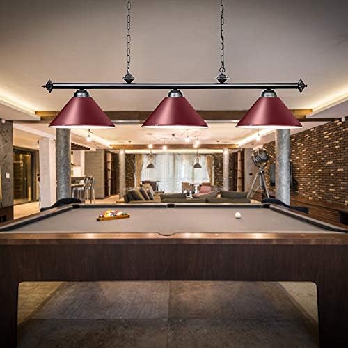 Wellmet 59-inch Hanging Pool Table Light, 3 Light Ceiling Pendant Lighting Fixture with Red/White Matte Lamp Shade, Ideal for 7Ft-9Ft Pool Tables, Game Room