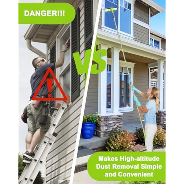 3.6 Meters Window Cleaning Kit Extra Long 2in1 Cleaner Equipment, Professional Window Squeegee Glass Cleaning Tool with Spare Microfiber Cloth Squeegee Strips, Screw-on Type