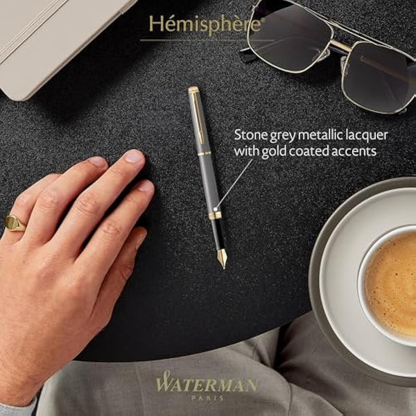 Waterman Hémisphère Fountain Pen | Stone Grey (The Understated Edit Collection) | Fine Nib with Blue Ink | Gift Box