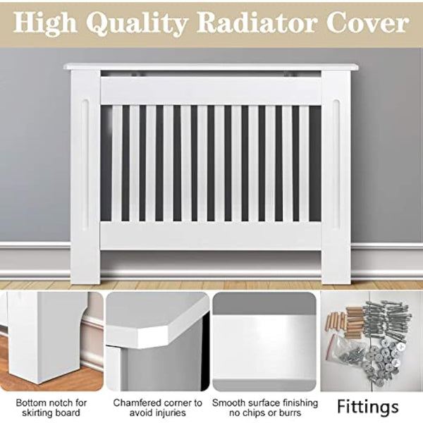 Royalswill Radiator Cover Small, White Painted Vertical Slatted Grill Cabinet Shelf, Tall Covers, MDF Wooden Heating Living Room Furniture Hallway 78(L) x 19(D) 82(H)cm