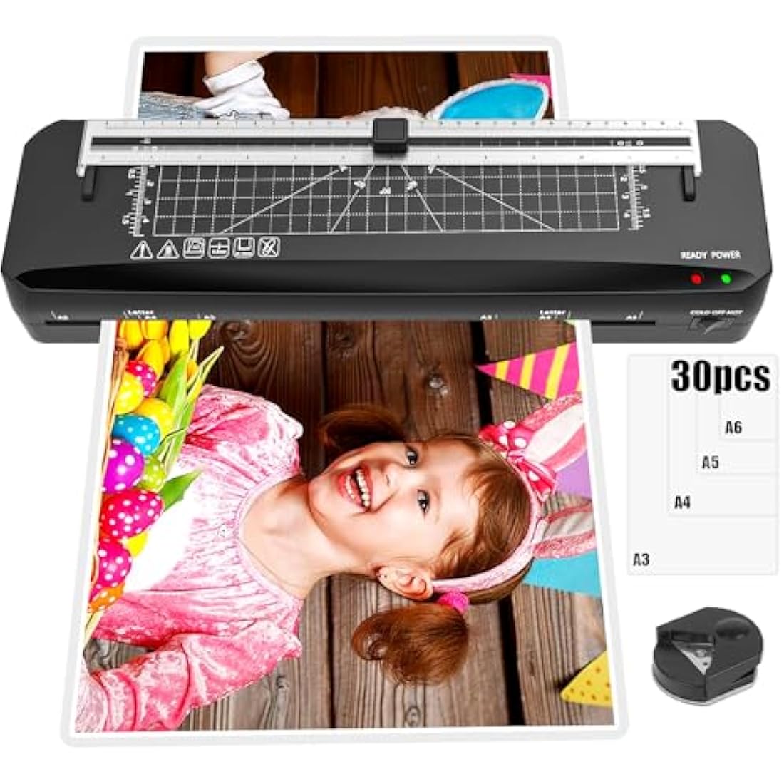 Laminator A3 Laminating Machine with Built-in Trimmer, 70s Quick Warm-up, Cold and Thermal Laminator with 30 Laminating Sheets, Portable Laminating Machine for Home School Office