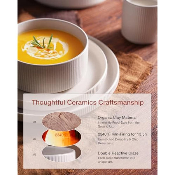 Richmount Star Plates and Bowls Set, 18 Pieces Dinner Sets for 6 People, Stoneware Dinnerware Sets with Dinner Plates/Salad Plate/Cereal Bowls, Dishwasher & Microwave Safe, Matte White