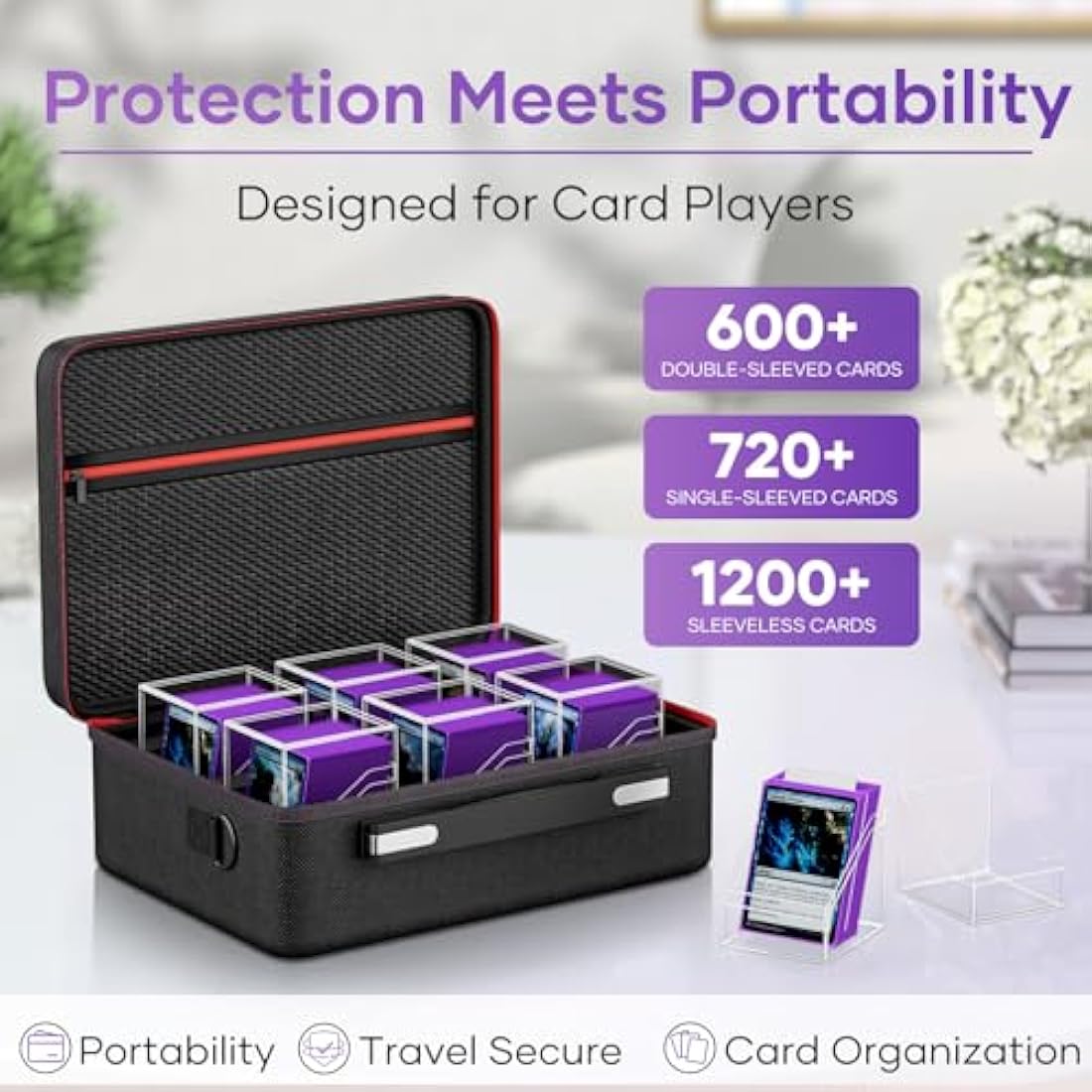 Card Deck Box with Portable Case, 6 Pack Clear Commander Deck Box with 6 Dividers, Holds 600+ Double Sleeved Cards, Fit for MTG, YuGiOh, TCG