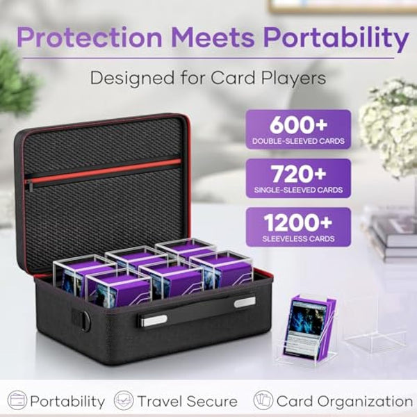 Card Deck Box with Portable Case, 6 Pack Clear Commander Deck Box with 6 Dividers, Holds 600+ Double Sleeved Cards, Fit for MTG, YuGiOh, TCG