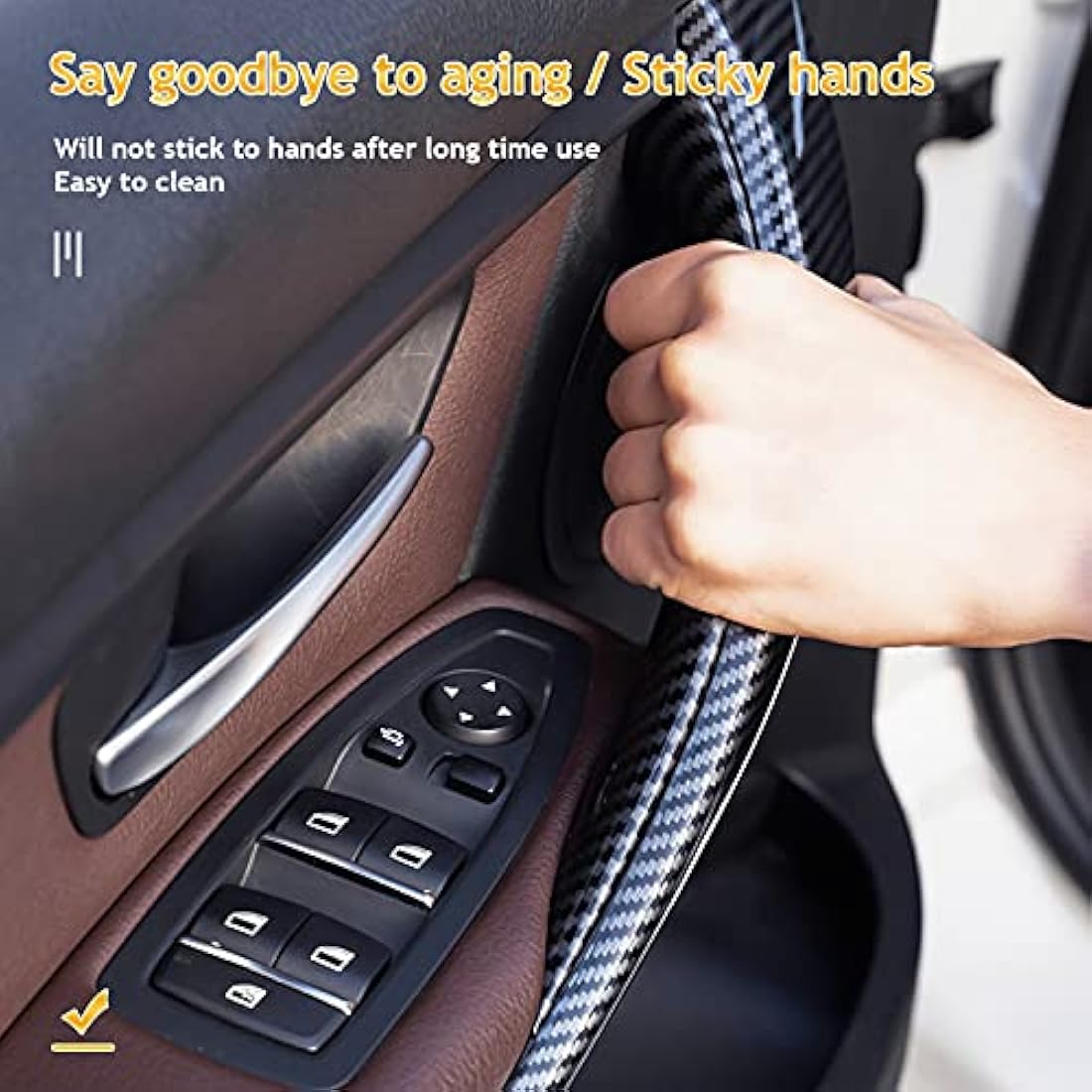 TZYSZDB Black F30 328i Car Door Handle for BMW F30 F31 F32 F33 F34 F36 F80 Inner Door Panel Handles (Front Left) (F30 Front Left, Carbon Fiber)