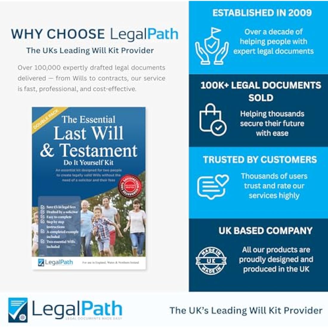 Double Pack Essential Last Will and Testament (DIY Will Kit UK) - Really Simple to Complete & Includes Comprehensive Guide 2025-26 Edition by LegalPath®