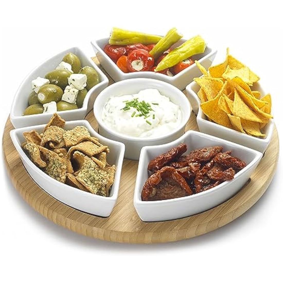 Occasion Rotating Lazy Susan Dip Set with 6 Ceramic Dishes in Colour Box
