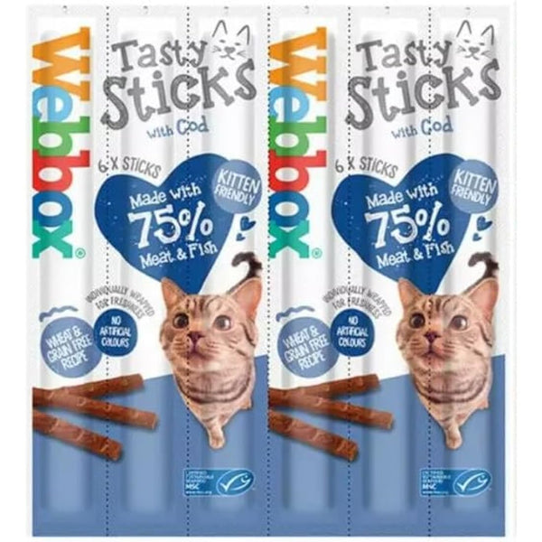 Webbox *NEW* 6 PACK MIXED CAT STICKS CAT KITTEN MEATY STICK TREAT COD DUCK BEEF CHICKEN TURKEY SALMON