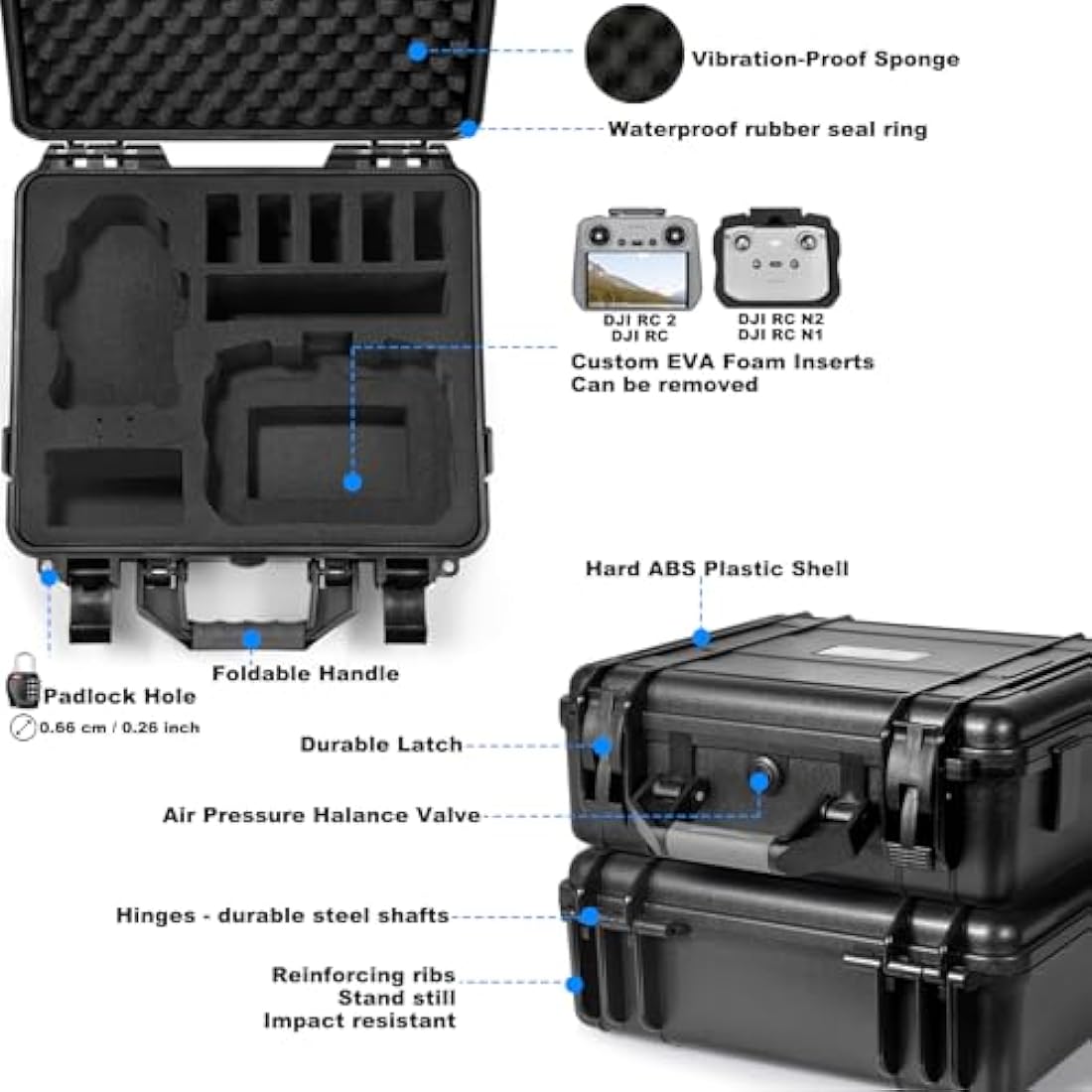 LEKUFEE Waterproof Hard Carrying Case for DJI Mini 4 Pro/3 Pro/3 Drone, DJI RC 2/RC N3/N2/N1 & More Accessories (Case Only)