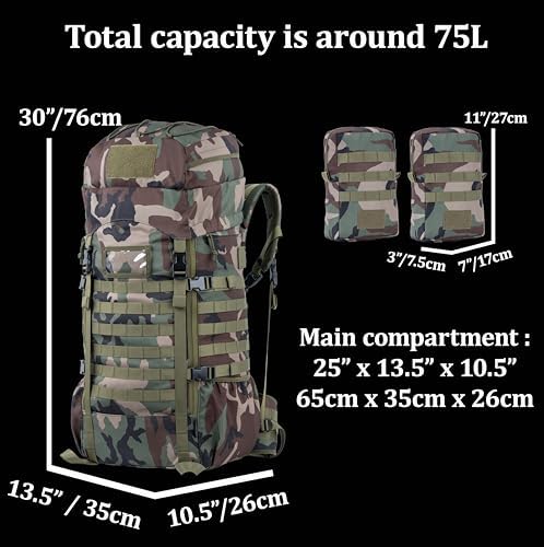BACKFERRY 75L Tactical Backpack with Internal Frame, MOLLE, and Hydration System for Camping,Hunting,Backpacking,Hiking and Wild Adventure