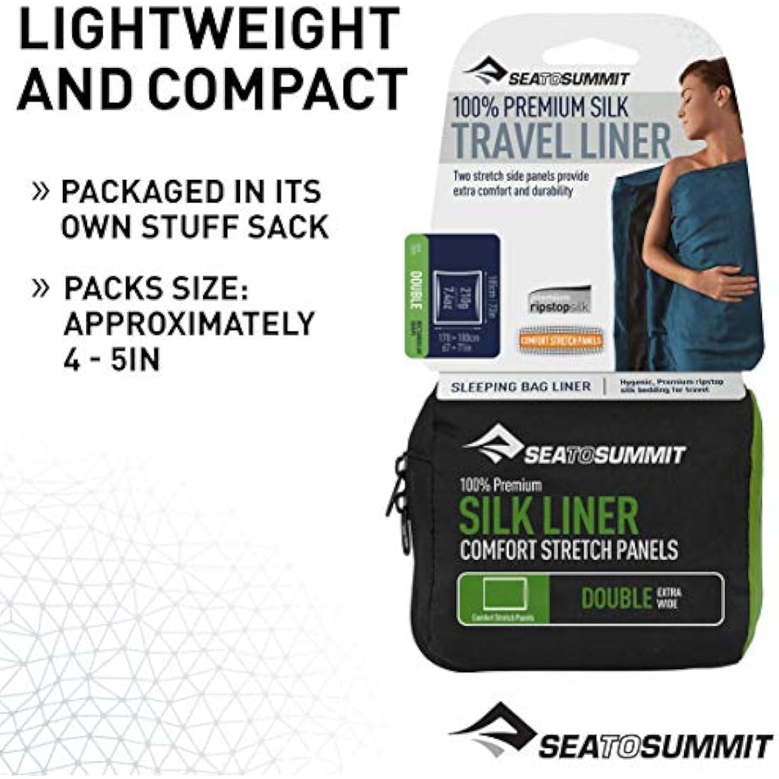 Sea to Summit - Sleeping bag with elastic silk lining, mummy type, equipped with hood