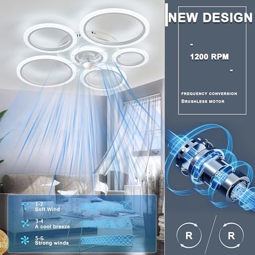 WODA Shang Mao Ceiling Fan with Light, White, L90cm, Dimmable LED Living Room Bedroom Fan Light with Remote Control, 6-Speed, Memory, Timer, APP