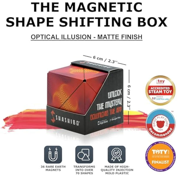 SHASHIBO Shape Shifting Box - Award-Winning, Patented Fidget Cube w/ 36 Rare Earth Magnets - Transforms Into Over 70 Shapes (Optical Illusion)