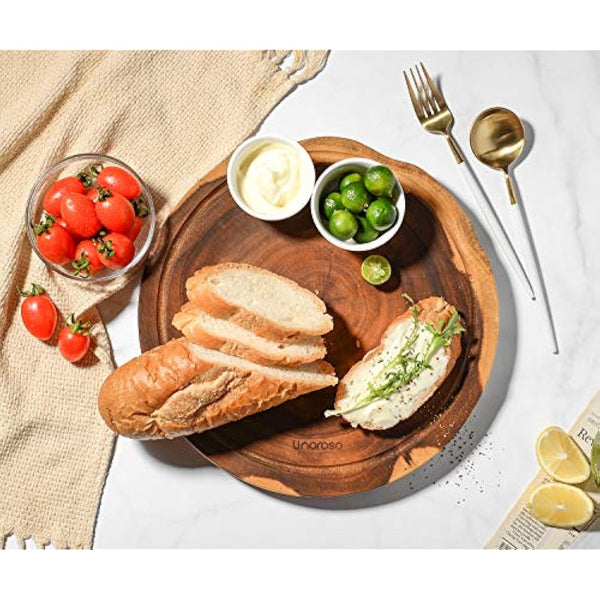 Linoroso Chopping Board Wooden Cutting Boards for Kitchens Round Non-Spliced Acacia Wood with Juice Trough Double-Sided Usable Anti-Slip Cut Resistant Anti-Bacterial - 30cm Diameter