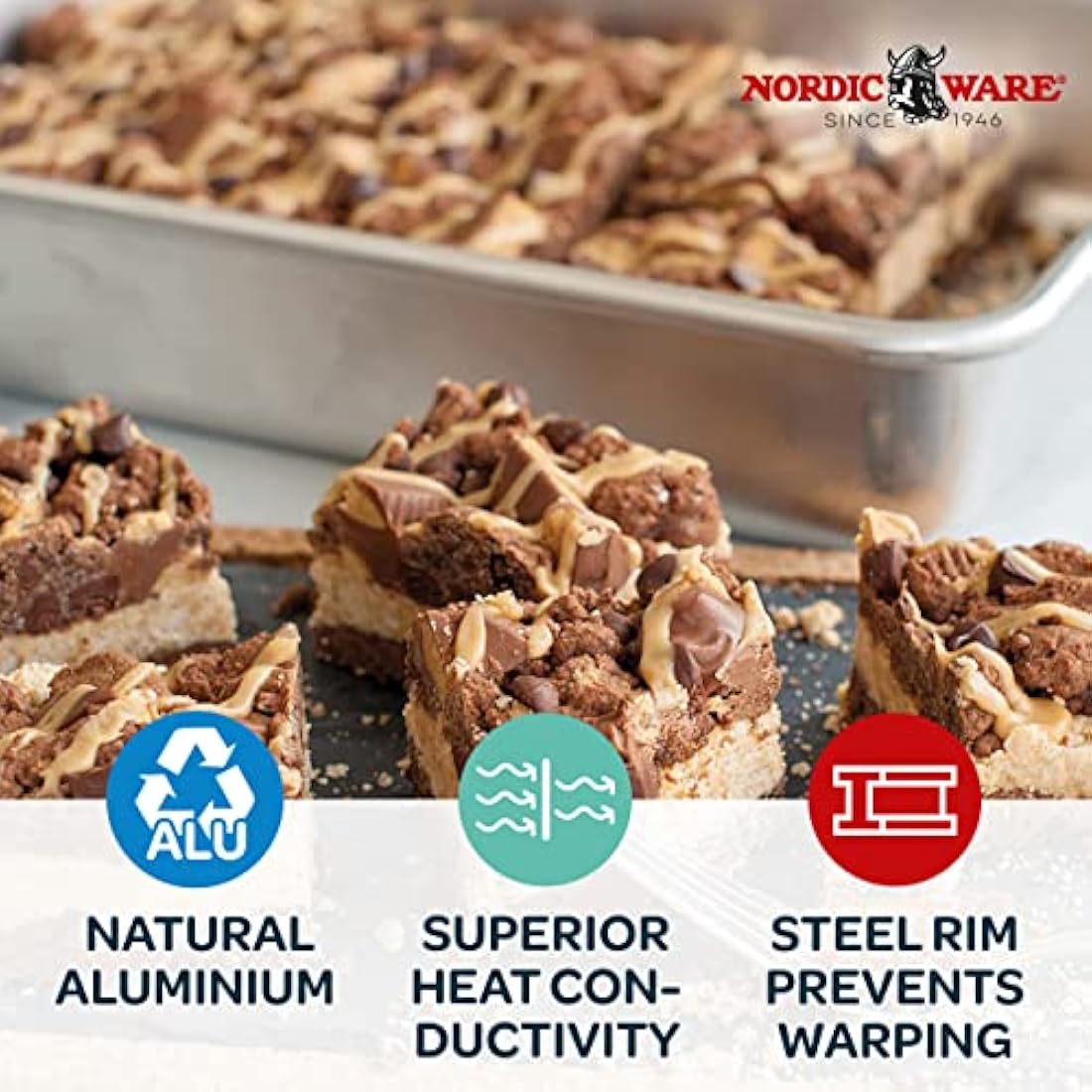 Nordic Ware Naturals 9" x 13" Rectangular Cake Pan, Natural Aluminium Baking Tin with Superior Heat Conductivity, Premium Bakeware Made in the USA, Silver