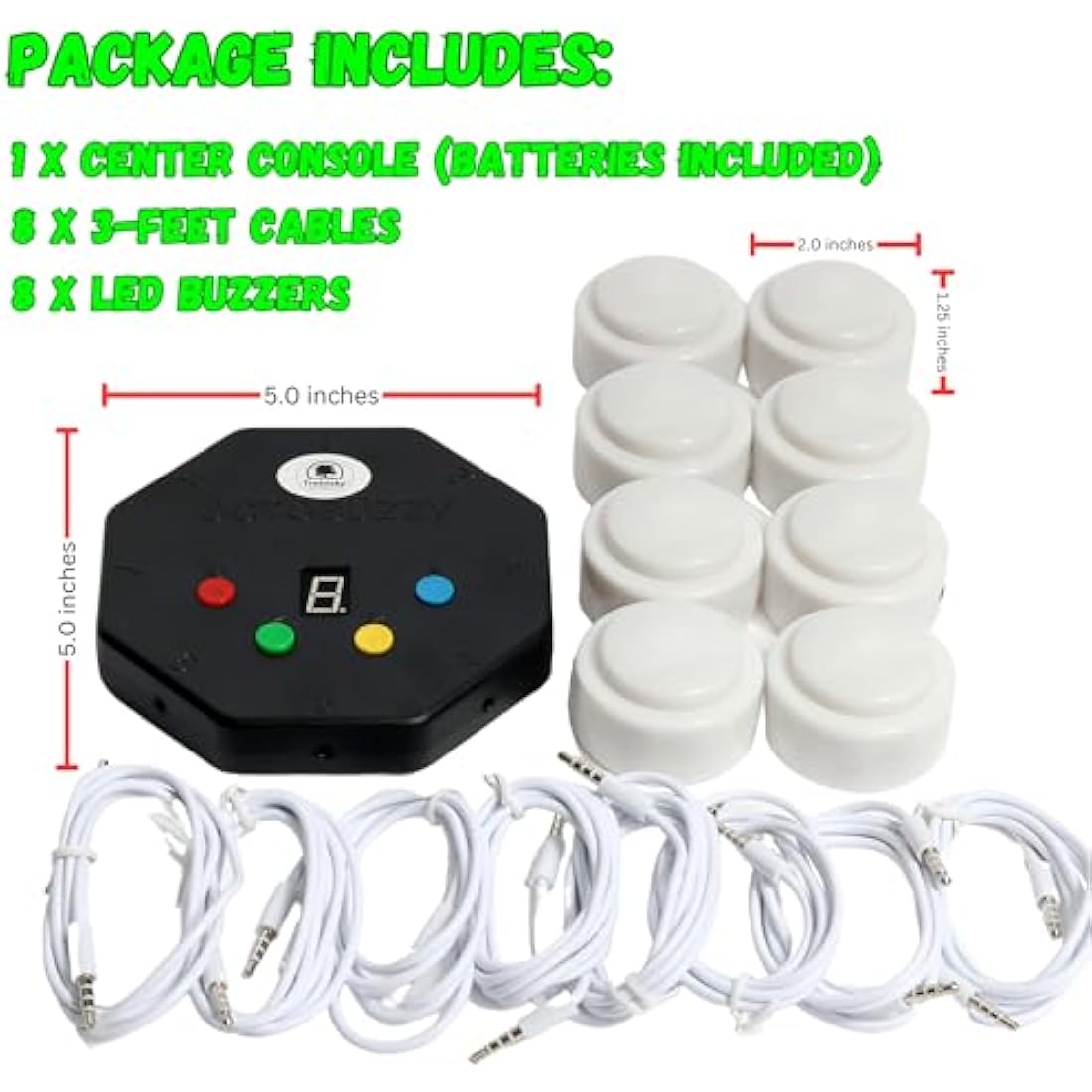 Trebisky Quiz Answer Game Buzzer Standalone System w/ LED Light Buttons 8-Player 1m Cables (System 2nd Gen)