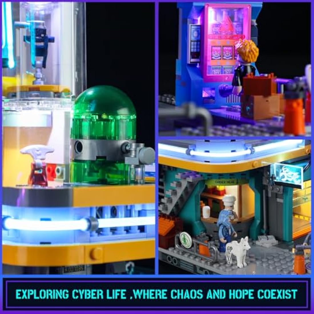 FUNWHOLE Cyberpunk Mansion Lighting Building-Bricks Set - 2524 Pcs Future City Modular Buildings Set Display Idea for Adults and Sci-fi Lovers