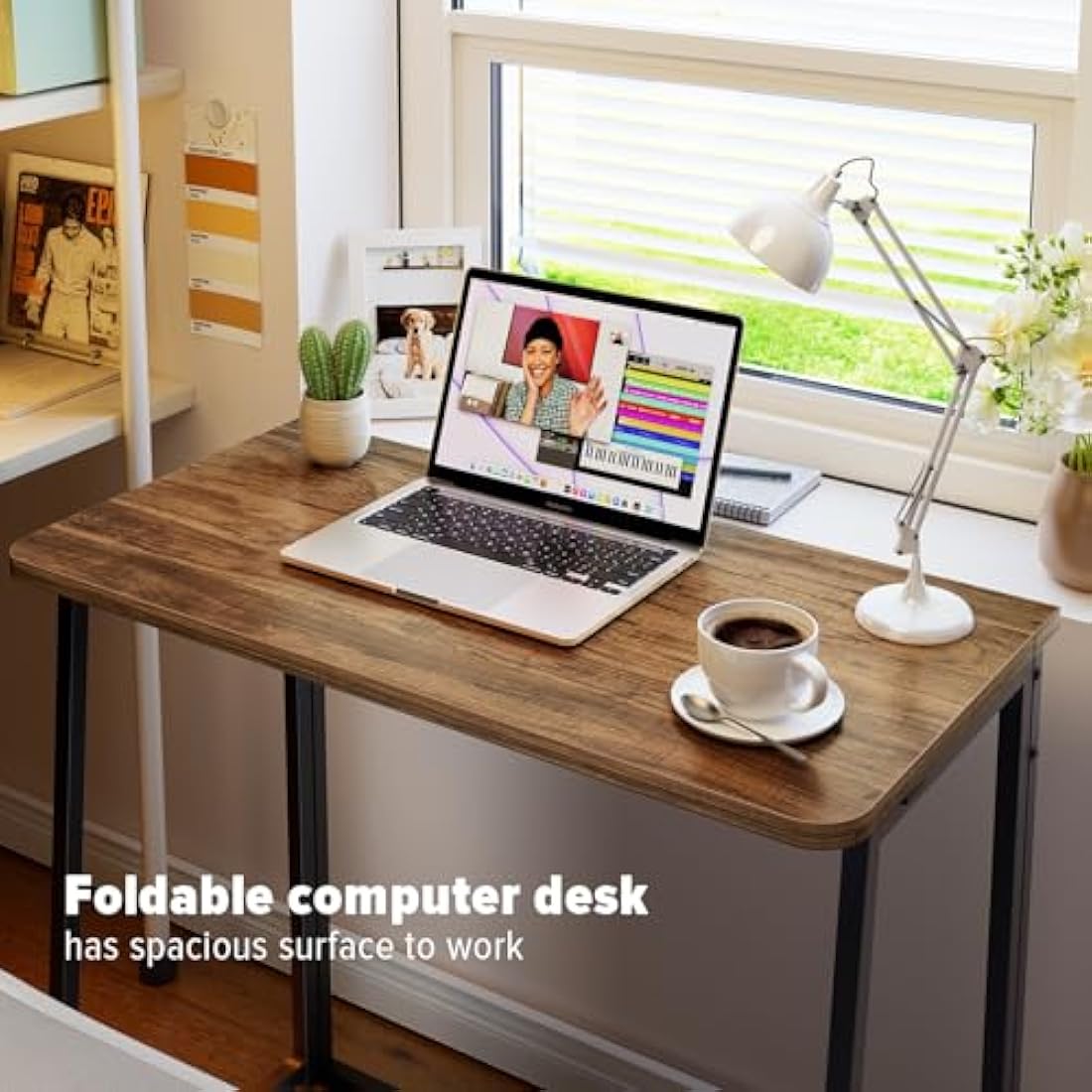 WOHOMO Folding Computer Desk,Small Writing Desk 80cm,Space-Saving Foldable Laptop Table Writing Workstation for Home Office,Easy Assembly,Rustic Walnut