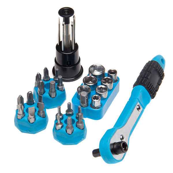 33pc Multi Utility Tool Kit – Compact Ratchet, Bits, Sockets & Screwdrivers