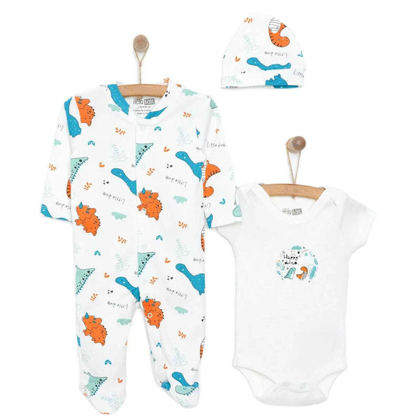 HelloBaby Baby Boy Jumpsuit-Body-Hat - Ecru