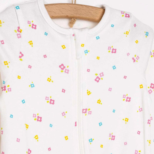 HelloBaby Newborn Girl Footed Jumpsuit - Ecru