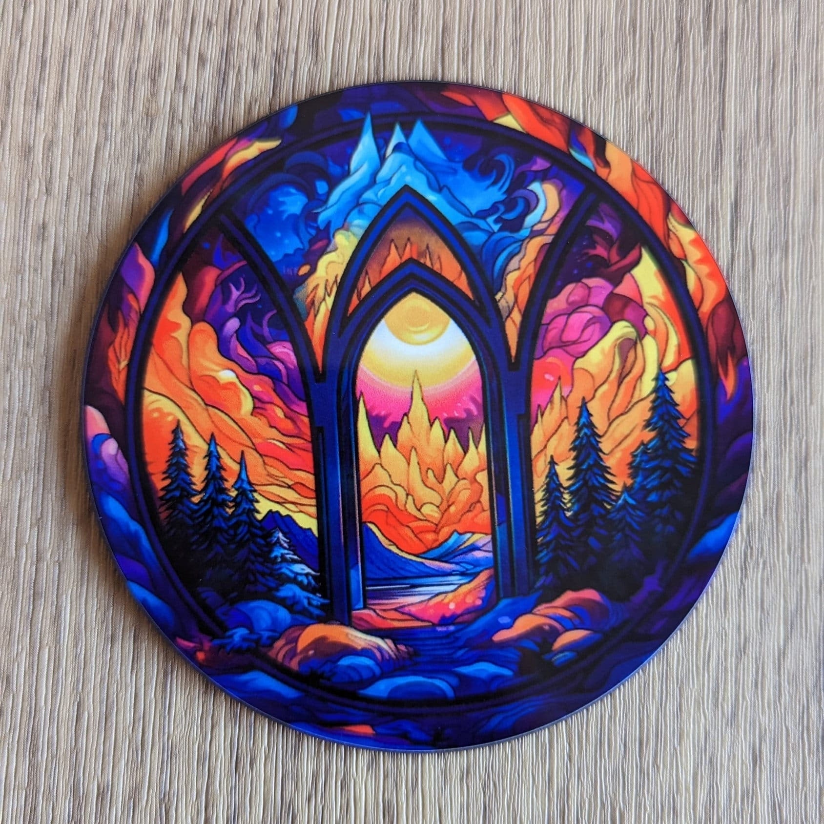Magical Lands Coaster – Stained Glass Gateway (Circular Design)
