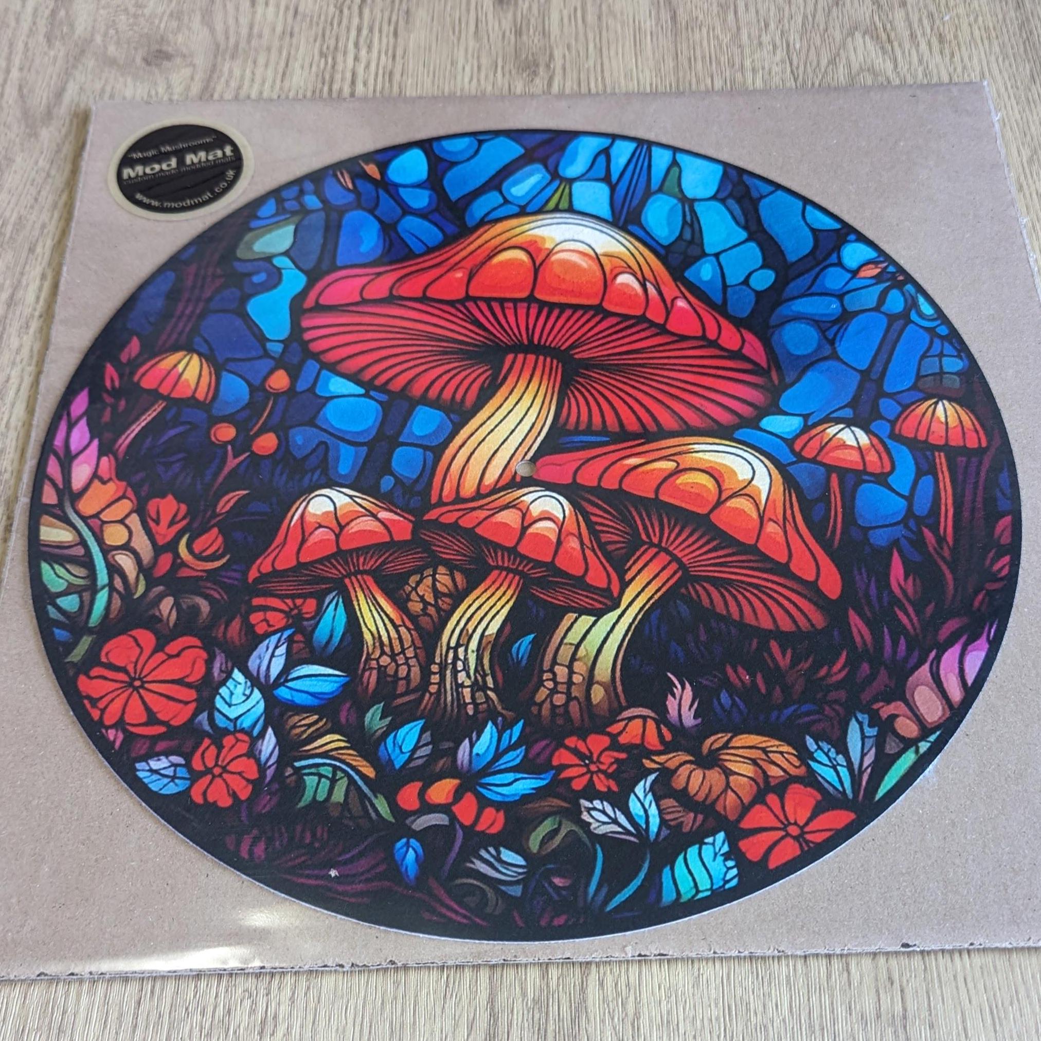 Stain Glass Magic Mushrooms Slip Mat - 7 & 12 inch LP Vinyl DJ Pro Turntable Slip Mat Record Player Technics 1210 DJ Turntablist