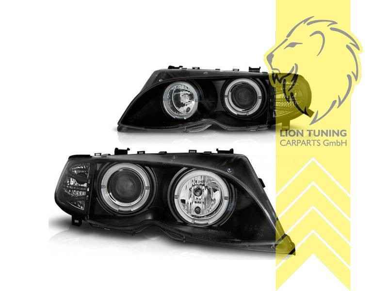 LTG LED Halo Ring DRL Headlights BMW E46 Sedan Touring Black LHD EXPORT ONLY