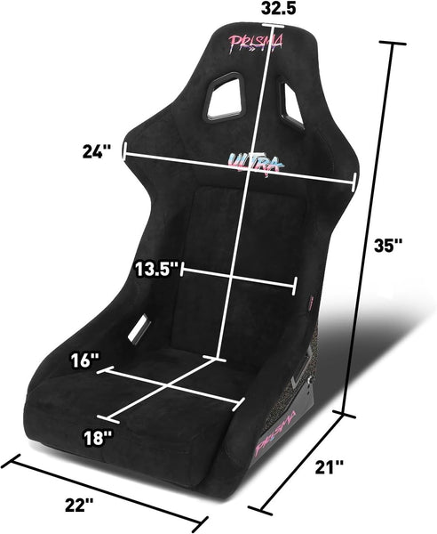 x1 Individual NRG Prisma NRG-FRP-302BK-ULTRA Bucket Seat L Black Side Mounts