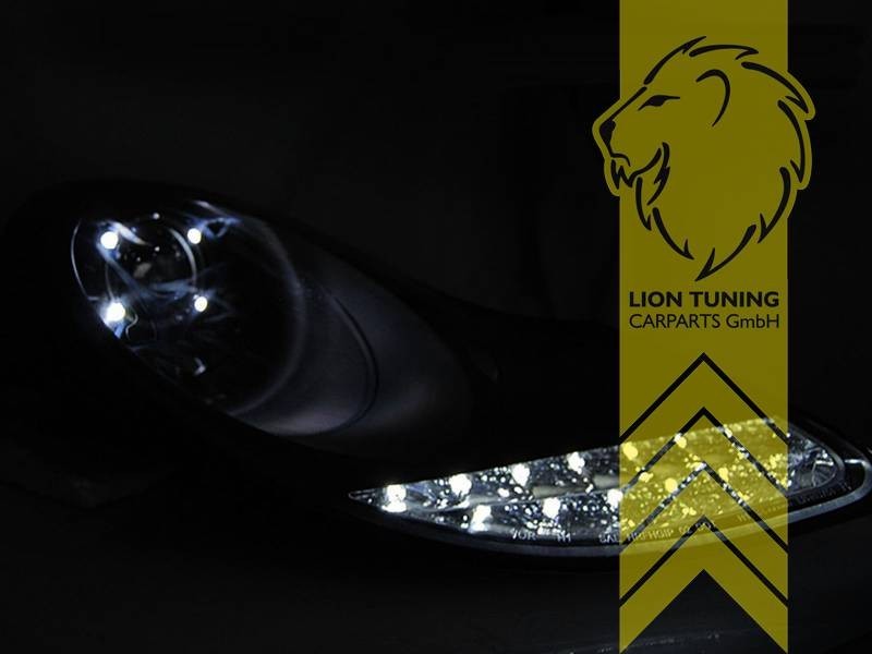 LTG Pair LED DRL Headlights Porsche 911 996 Boxster 986 Spyder 96-06 Black LHD