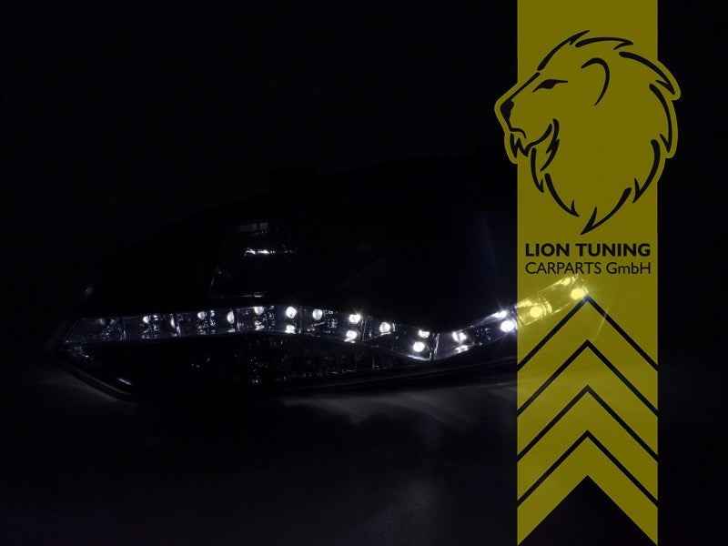 LTG Pair LED DRL Halo Lightbar Headlights VW Polo 6R 6C 09-17 Black LHD