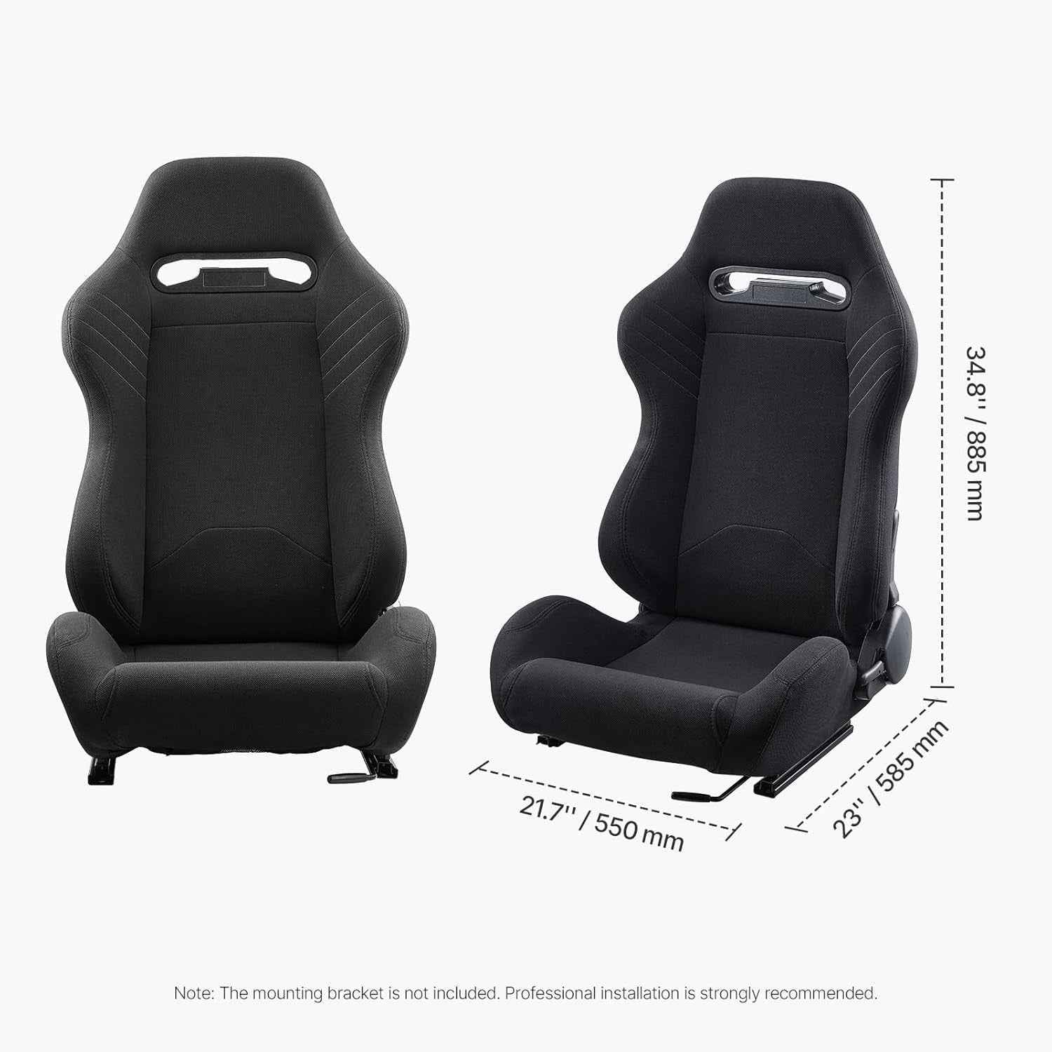 VVR Pair Universal Car Van Camper Bucket Seats black textile slides