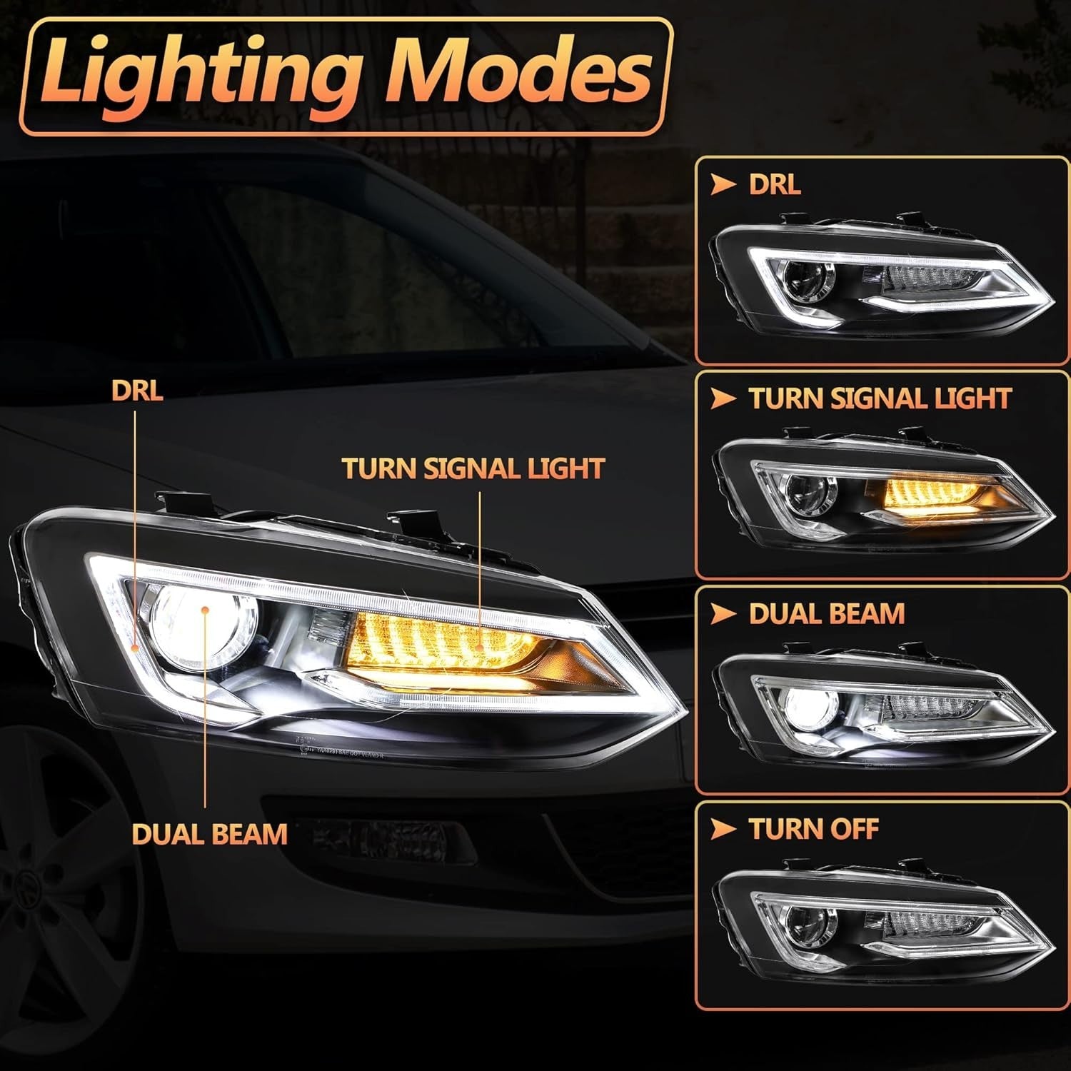 UK RHD VLAND VW Polo MK5 6R 6C 09-17 LED DRL D2H Xenon Headlights Not 1.2 TSI/R