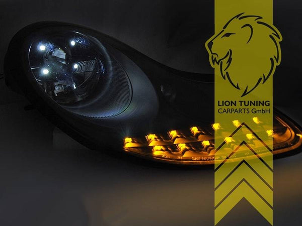 LTG Pair LED DRL Headlights Porsche 911 996 Boxster 986 Spyder 96-06 Black 2 LHD