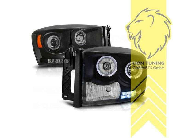 LTG Pair LED Halo DRL Headlights US Dodge RAM 3 MK3 3RD 06-09 Black EXPORT ONLY