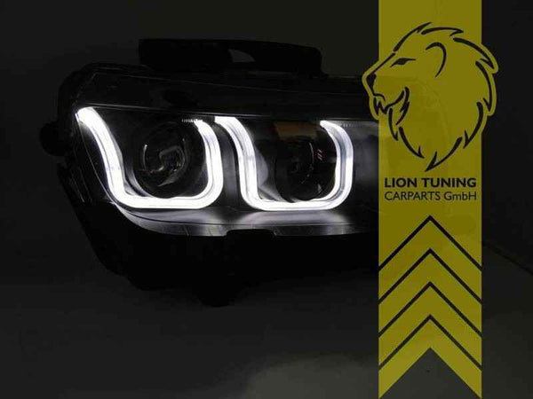 LTG Pair LED Halo DRL Headlights Chevrolet Camaro 5 FL 13-16 Black EXPORT ONLY