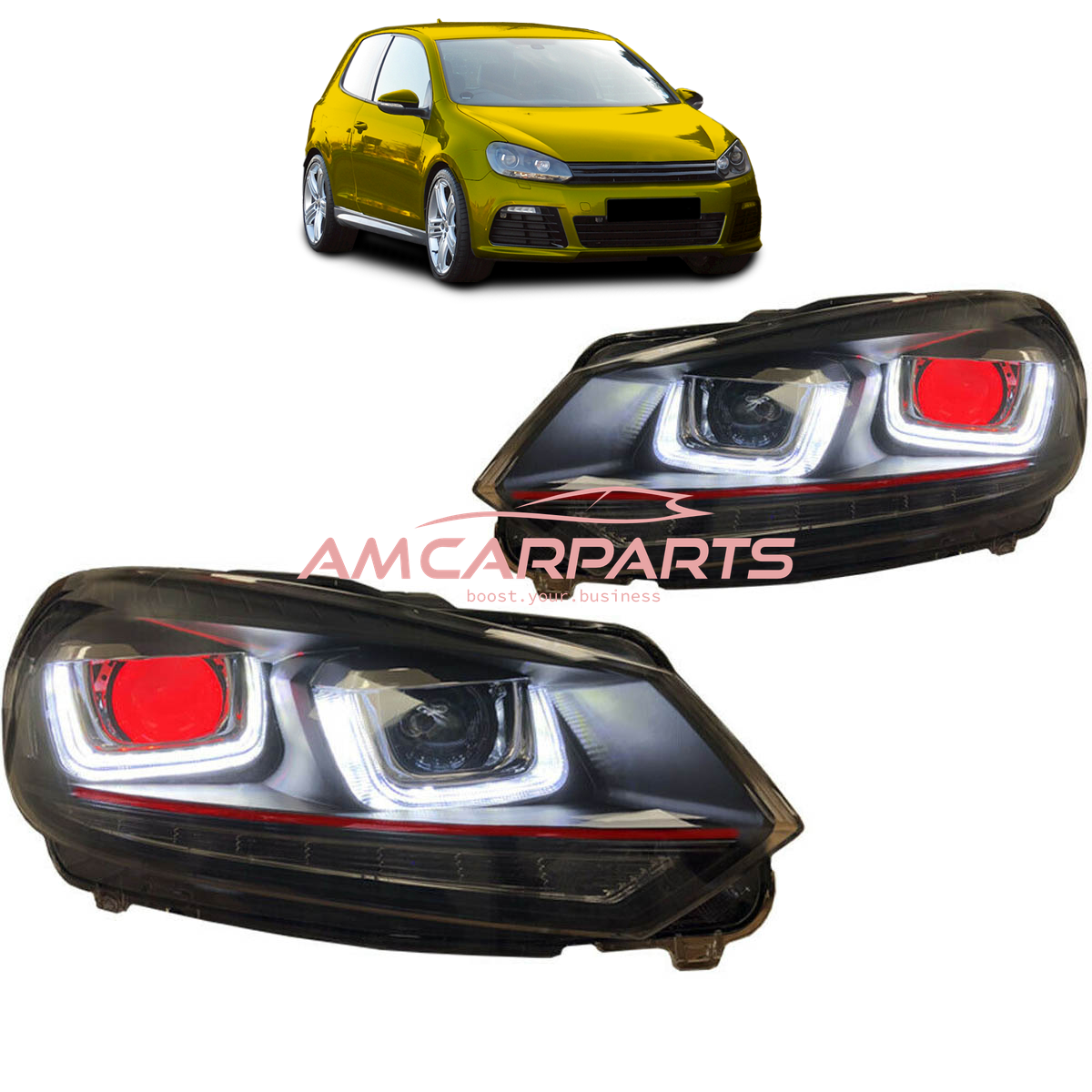 AMCP Pair LED DRL Halo U Lightbar Headlights VW Golf 7 VI 08-14 LHD