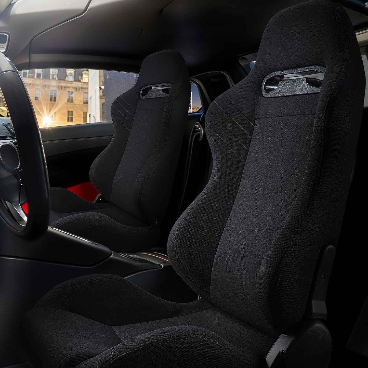 VVR Pair Universal Car Van Camper Bucket Seats black textile slides