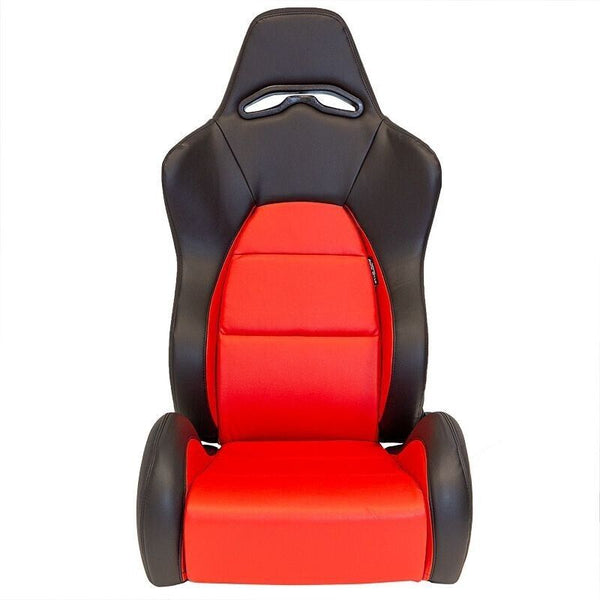 x2 Autostyle Black & Bright Red Sports Car Bucket Seats Synth Leather +slides