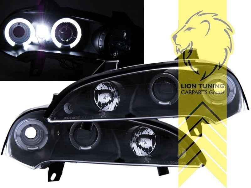 LTG Pair LED DRL Halo Ring Headlights Opel Tigra A Type 95 94-00 black LHD